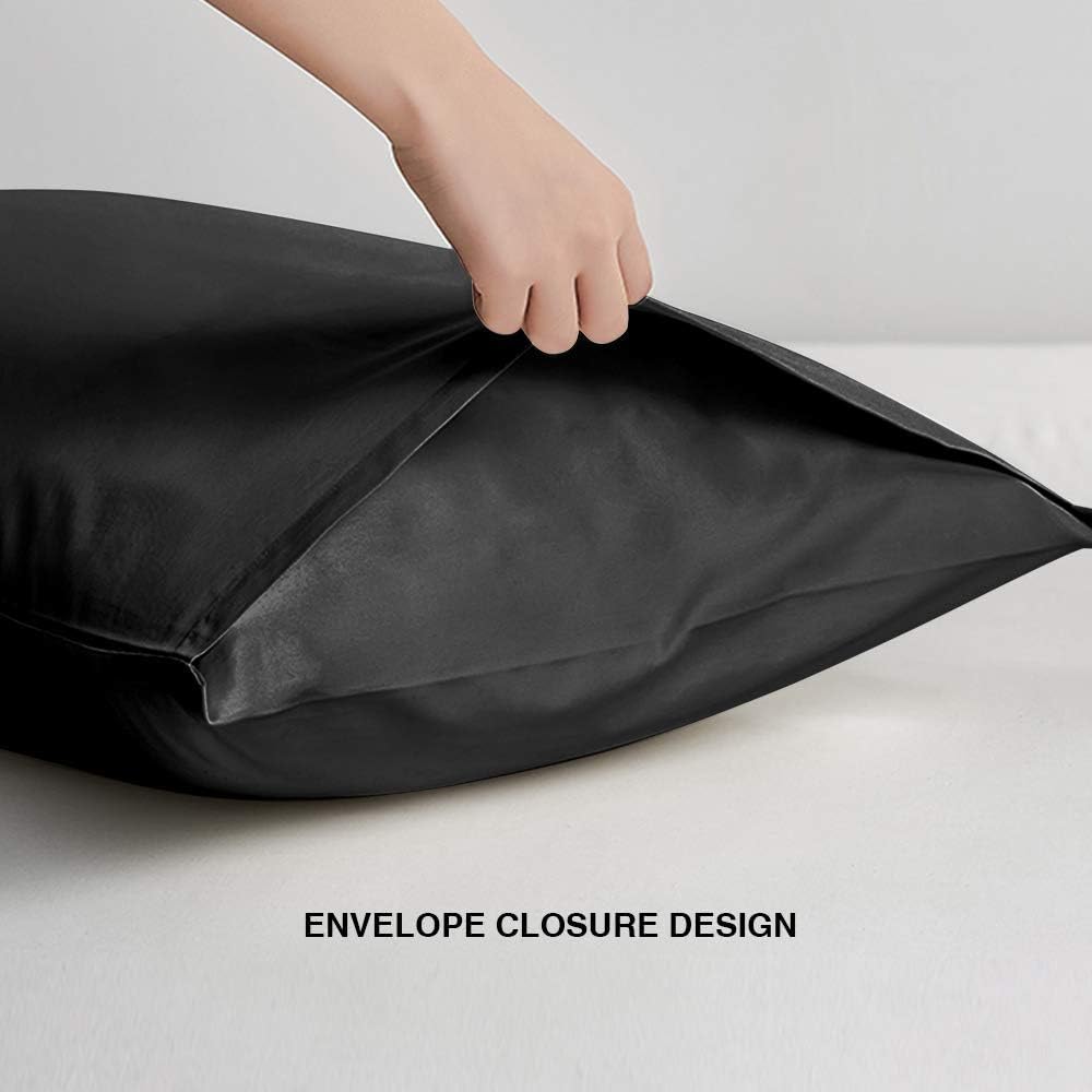 FLXXIE Pillow Cases Queen, Soft Microfiber Pillow Covers with Envelope Closure, Wrinkle Resistant Pillowcases, 2 Piece Set, 20x30, Black