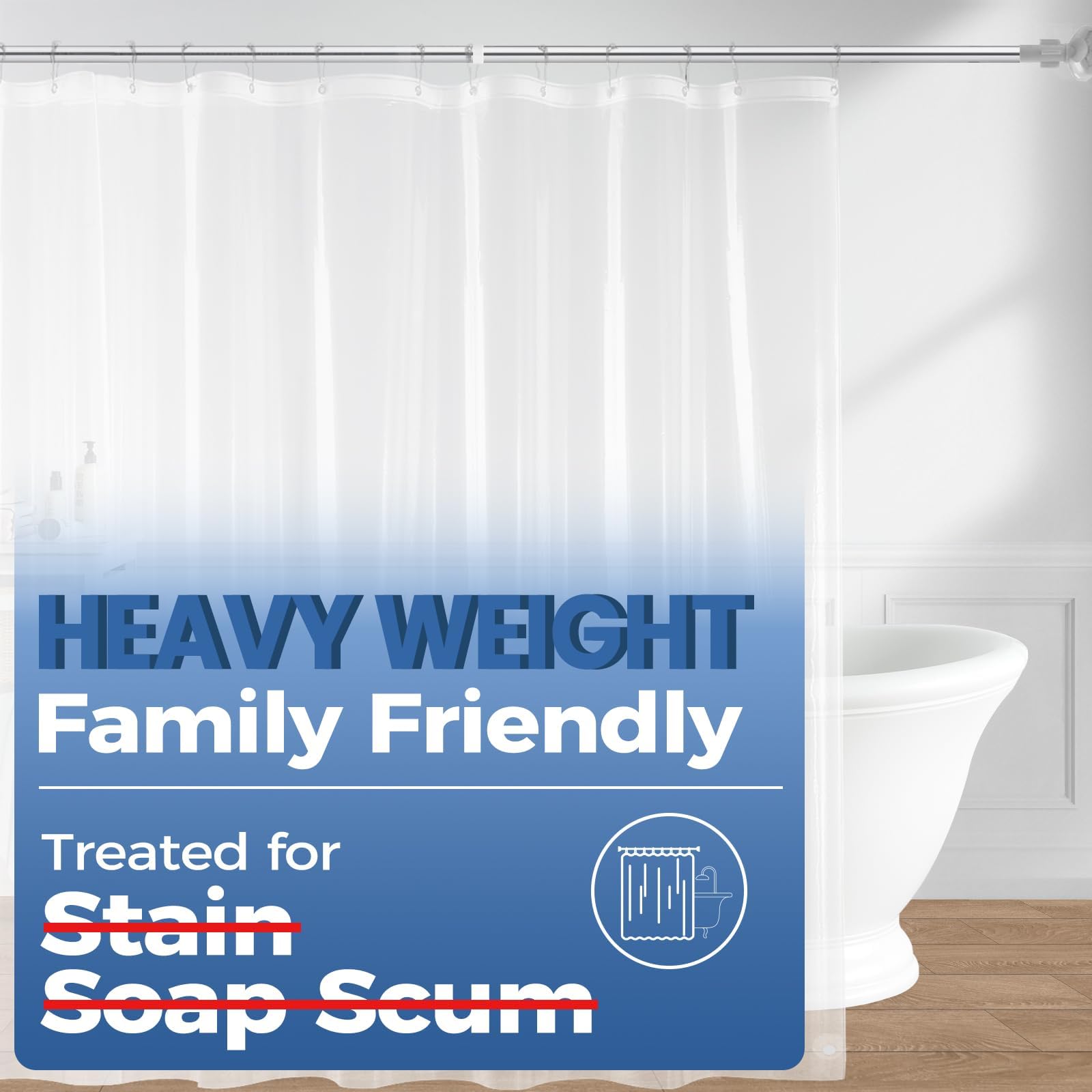 72"x72" Clear 4G PEVA Waterproof Shower Curtain Liner with 3 Magnets for Bathroom, 1 Pack