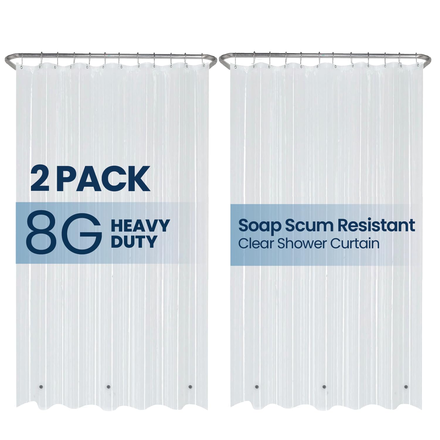 LiBa Bathroom Shower Curtain Waterproof Plastic Shower Curtain Premium PEVA Non-Toxic with Rust Proof Grommets Clear 8G Bathroom Accessories 72x72