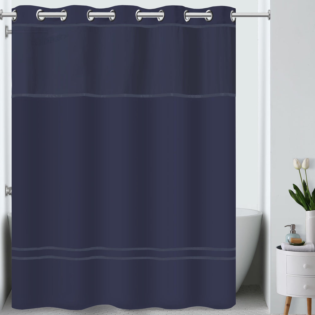 Hookless It's A Snap! Escape 3-in-1 Shower Curtain With Sheer Top Window, Flex-On Rings & Fabric Liner, 71" x 74", White