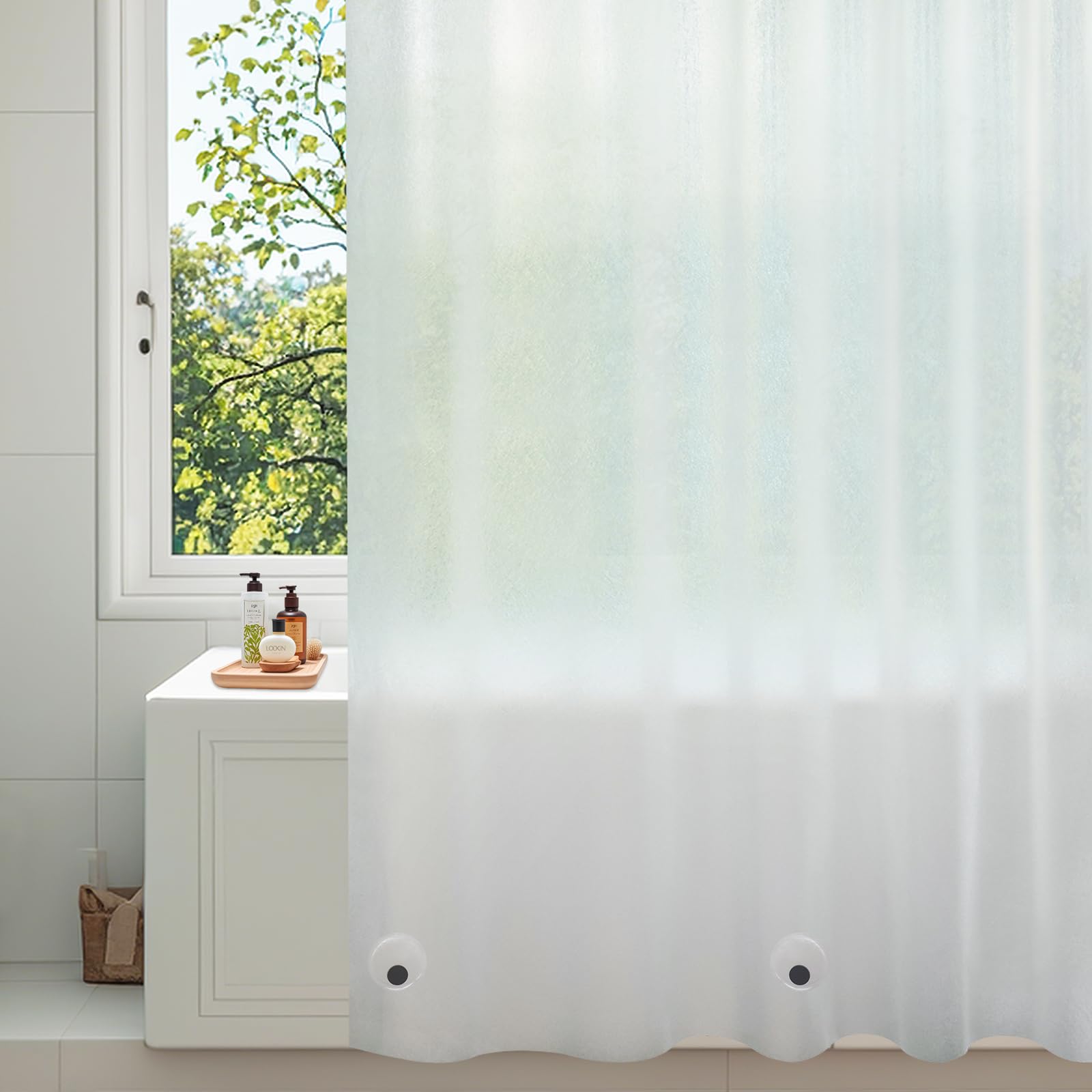 Seenus Waterproof Fabric Shower Curtain Liner with 3 Extra-Large Magnets, 72 x 72 inch Washable Cloth Shower Liner Odorless Hotel Quality, Neutral White Lightweight Shower Curtain for Bathroom