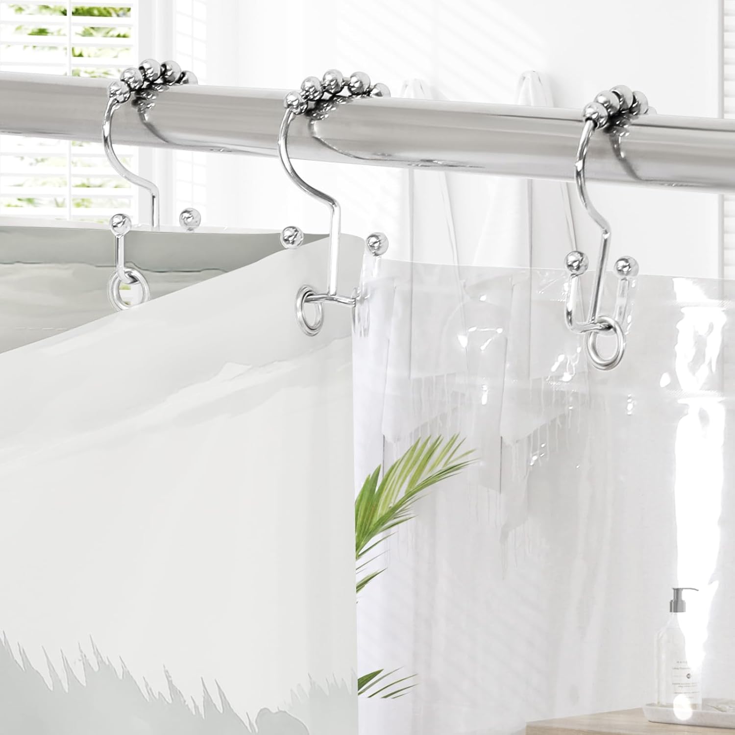 Litable Dark Green Forest Shower Curtain Set, 3 in 1 Fabric Shower Curtain with Waterproof Plastic Shower Curtain Liner & 12 Stainless Steel Metal Hooks, Misty Pine Nature Bathroom Curtain 72x72