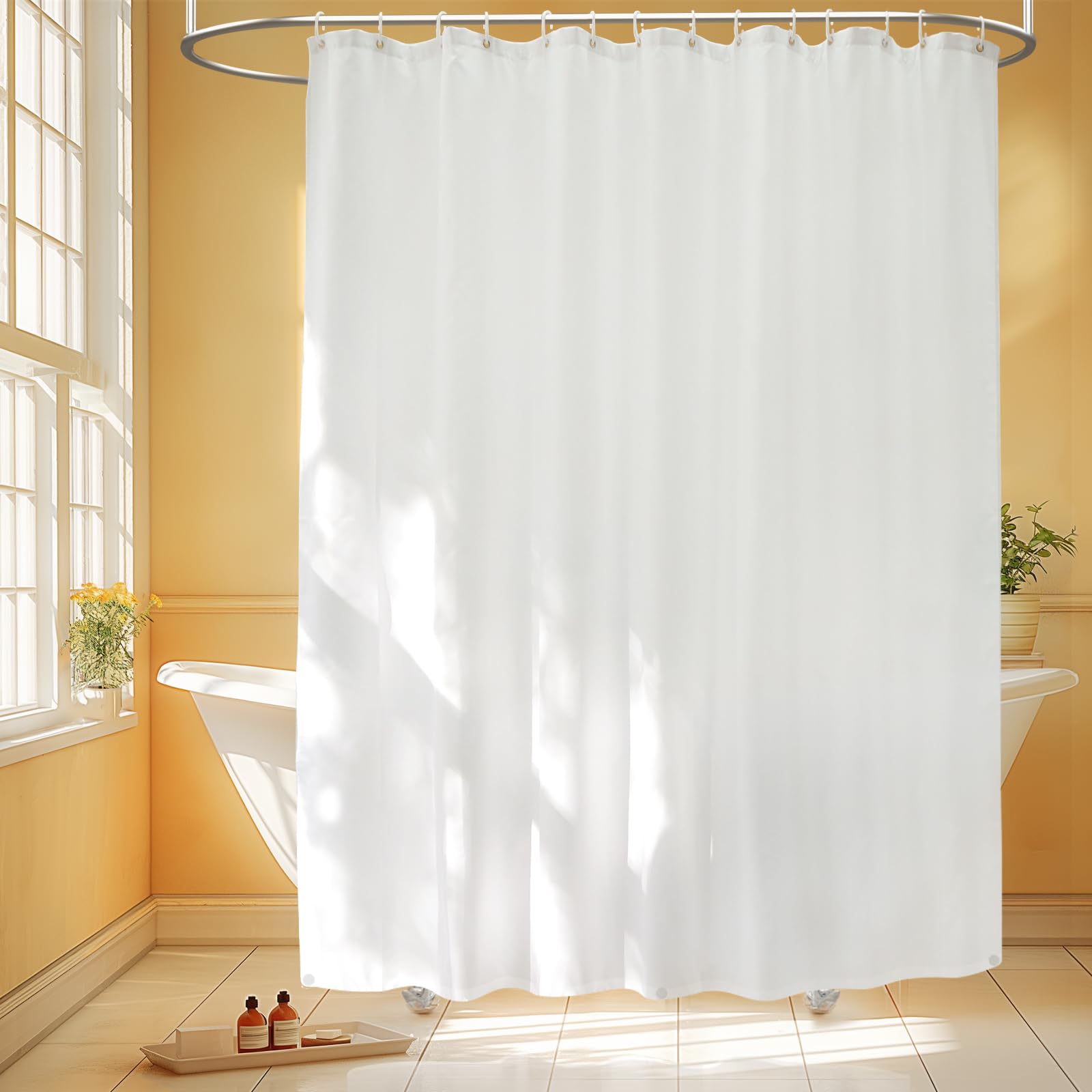 Seenus Waterproof Fabric Shower Curtain Liner with 3 Extra-Large Magnets, 72 x 72 inch Washable Cloth Shower Liner Odorless Hotel Quality, Neutral White Lightweight Shower Curtain for Bathroom