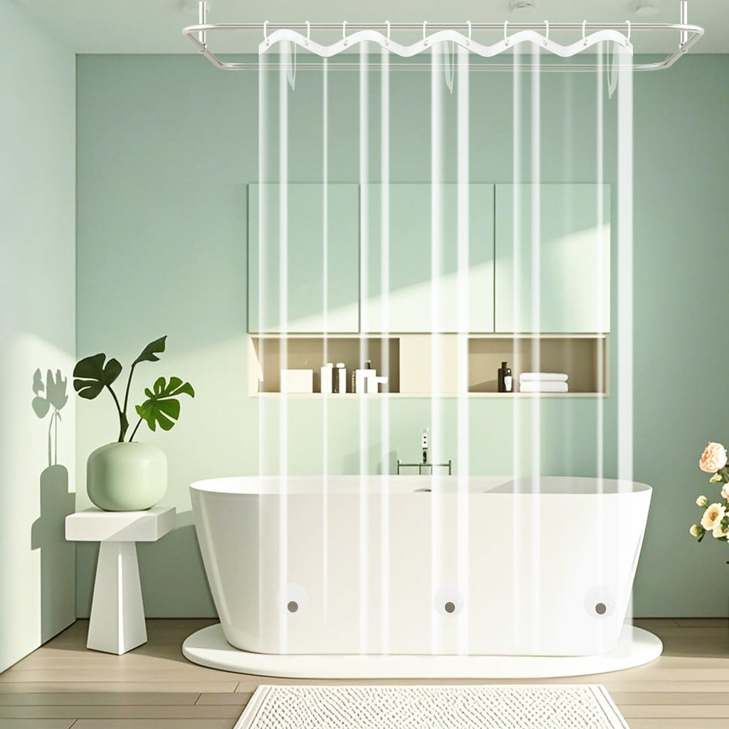 Seenus Waterproof Fabric Shower Curtain Liner with 3 Extra-Large Magnets, 72 x 72 inch Washable Cloth Shower Liner Odorless Hotel Quality, Neutral White Lightweight Shower Curtain for Bathroom