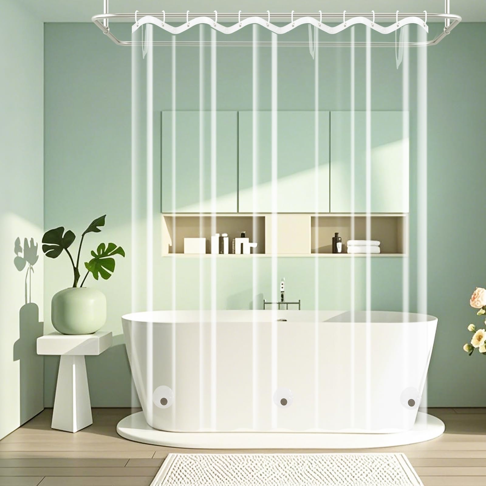 Seenus Waterproof Fabric Shower Curtain Liner with 3 Extra-Large Magnets, 72 x 72 inch Washable Cloth Shower Liner Odorless Hotel Quality, Neutral White Lightweight Shower Curtain for Bathroom