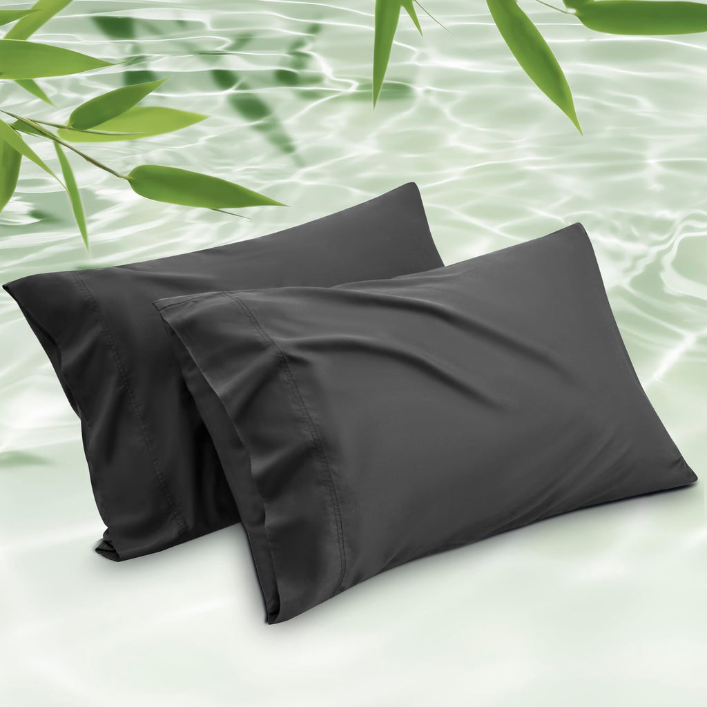 Bedsure Pillow Cases Queen, Cooling Pillow Cases, Rayon Derived from Bamboo Dark Grey Pillowcases Queen Size Set of 2, PureWoven & Soft Bedding Pillow Cover with Envelope Closure,Gifts, 20x30 Inches