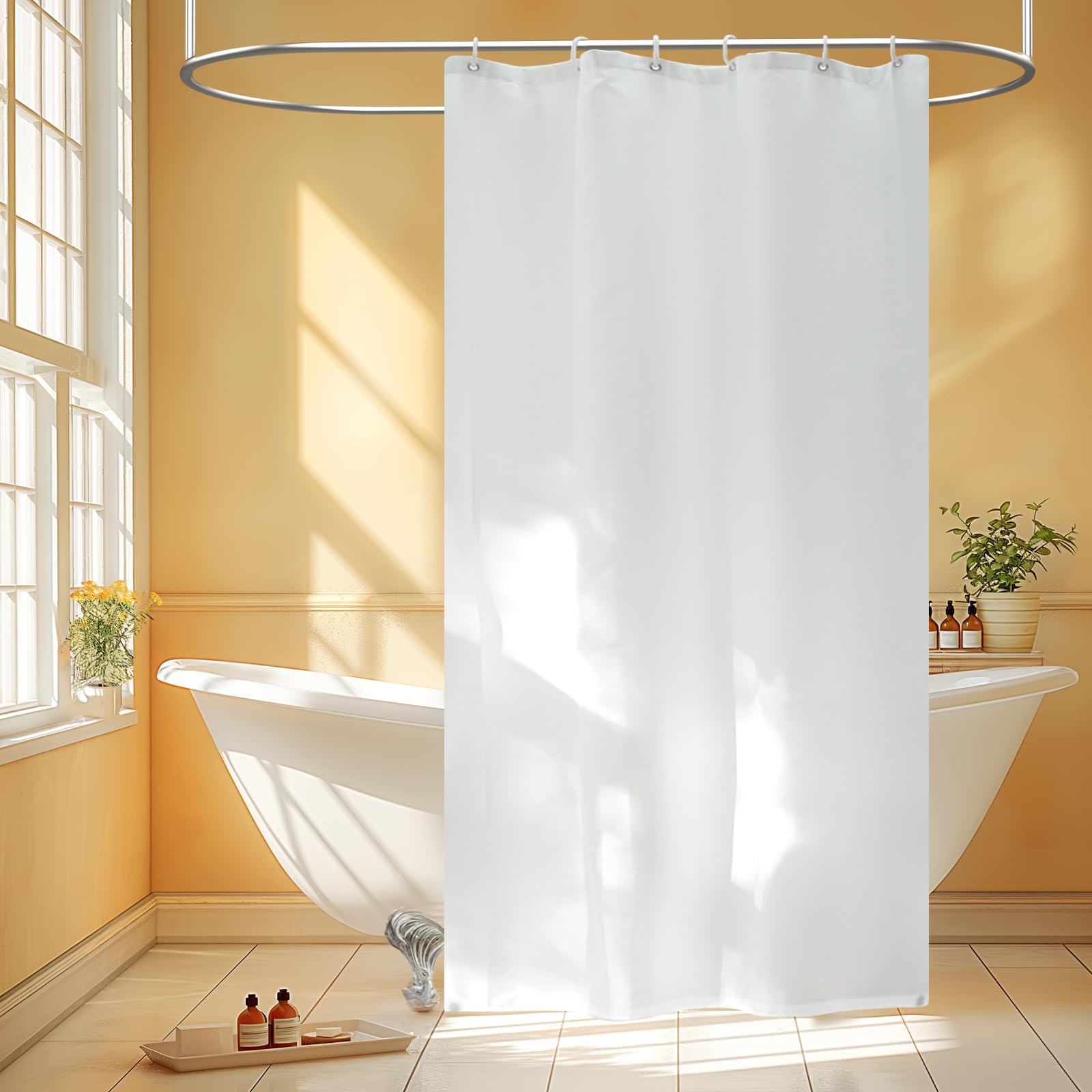 Seenus Waterproof Fabric Shower Curtain Liner with 3 Extra-Large Magnets, 72 x 72 inch Washable Cloth Shower Liner Odorless Hotel Quality, Neutral White Lightweight Shower Curtain for Bathroom