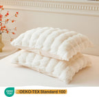 LIFEREVO 2 Pack Fluffy Faux Rabbit Fur Pillow Cases, Luxury Soft Plush Shaggy Bubble Pillowcases Standard Size with Zipper Closure, Furry Fuzzy Ivory Long Pillow Shams Bedroom Living Room 20x26, Beige