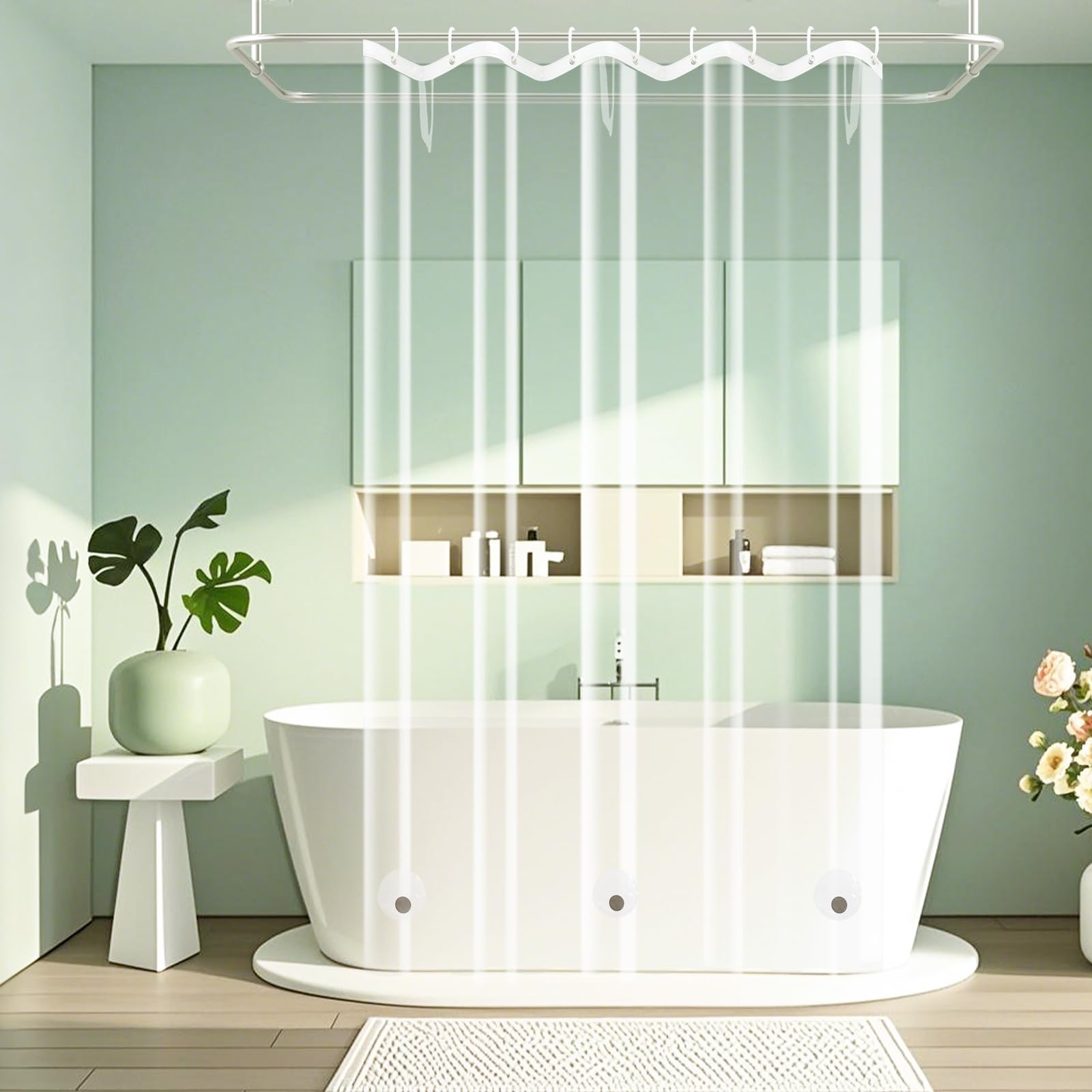 Seenus Waterproof Fabric Shower Curtain Liner with 3 Extra-Large Magnets, 72 x 72 inch Washable Cloth Shower Liner Odorless Hotel Quality, Neutral White Lightweight Shower Curtain for Bathroom