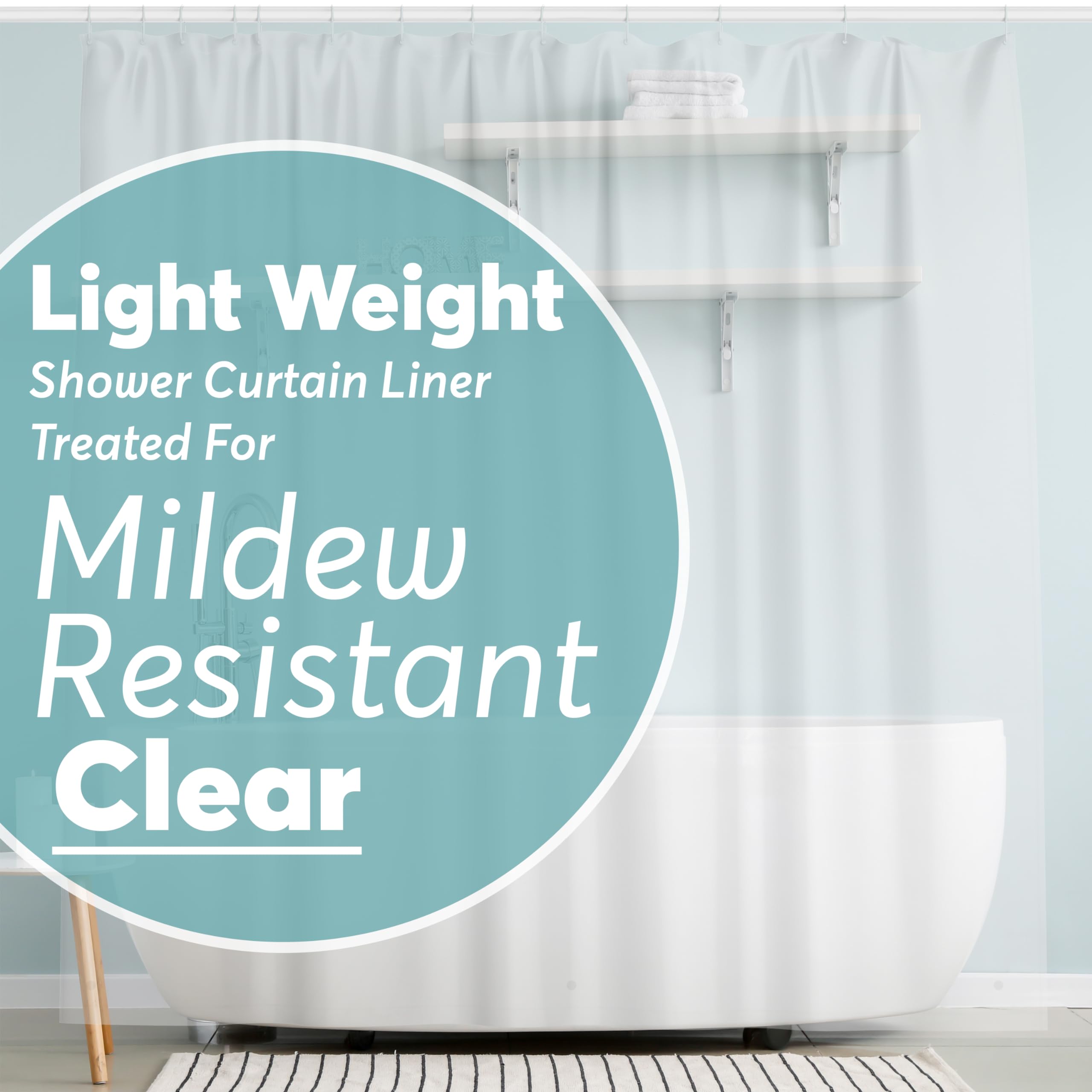 BigFoot Clear Shower Curtain - 72x72 Odorless Plastic with Magnets, Washable Long Bathroom Curtain - Premium PEVA Waterproof Bath Curtain, Rust-Proof Bathroom Essentials