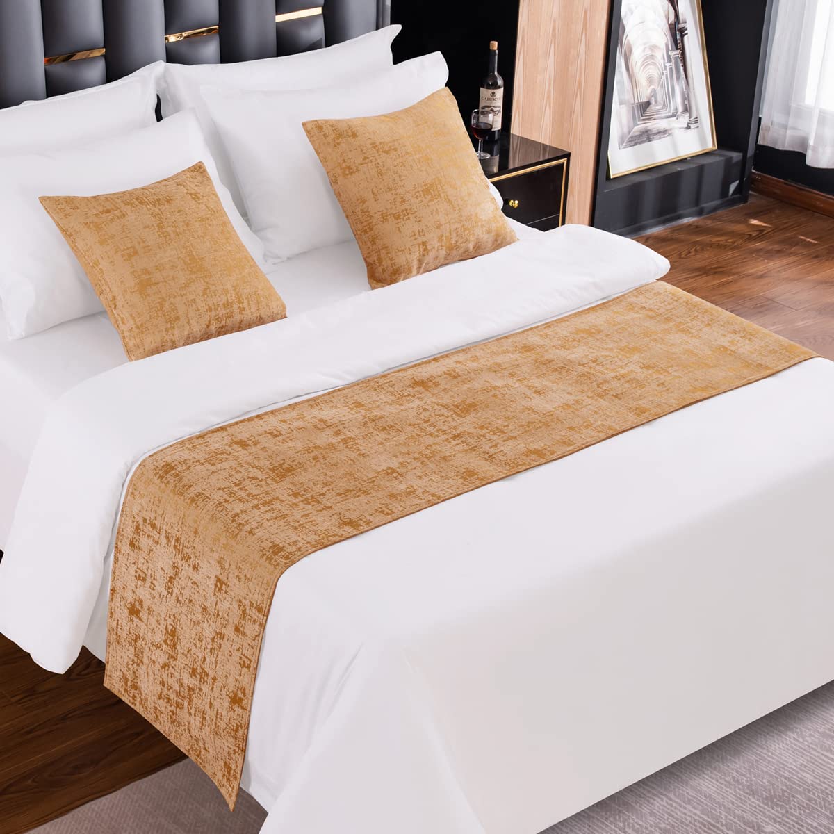 AMBERIS Bed Runner Grey, Chenille Soft No Fading Modern Bed Scarf (Pillowcases Sold Separately)