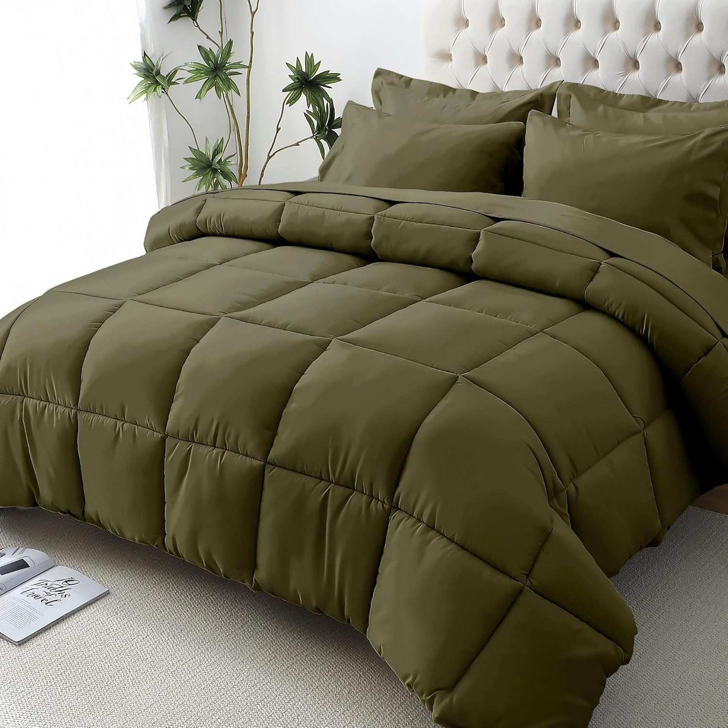 JOLLYVOGUE Queen Comforter Set, Ultra-Soft Bed in a Bag Queen Size 7 Pieces, Oeko-TEX Certified Bedding Set with Down Alternative Comforter, Sheets, Pillowcases & Shams, Black