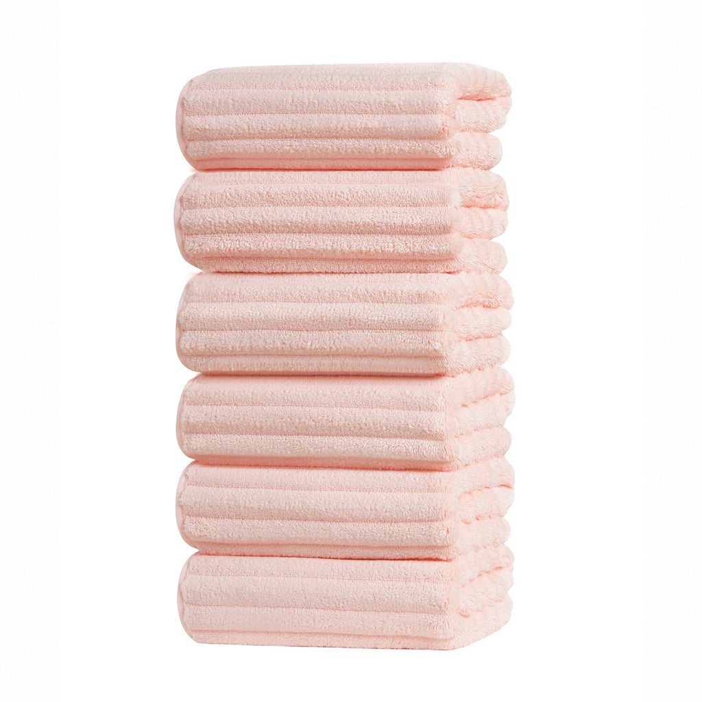 Set of 6 14X29.5 Inch Quick Dry Soft Microfiber Hand Towels with Hanging Loops for Bathroom Spa Kitchen Hotel, Brick Red Dark Grey Brown