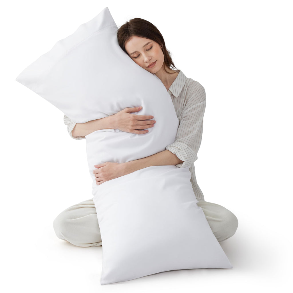 Bedsure Pillow Cases Queen, Cooling Pillow Cases, Rayon Derived from Bamboo Dark Grey Pillowcases Queen Size Set of 2, PureWoven & Soft Bedding Pillow Cover with Envelope Closure,Gifts, 20x30 Inches