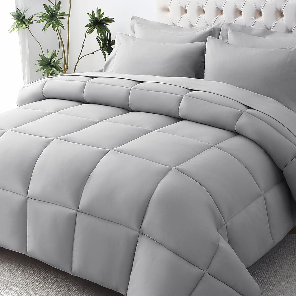 JOLLYVOGUE Queen Comforter Set, Ultra-Soft Bed in a Bag Queen Size 7 Pieces, Oeko-TEX Certified Bedding Set with Down Alternative Comforter, Sheets, Pillowcases & Shams, Black