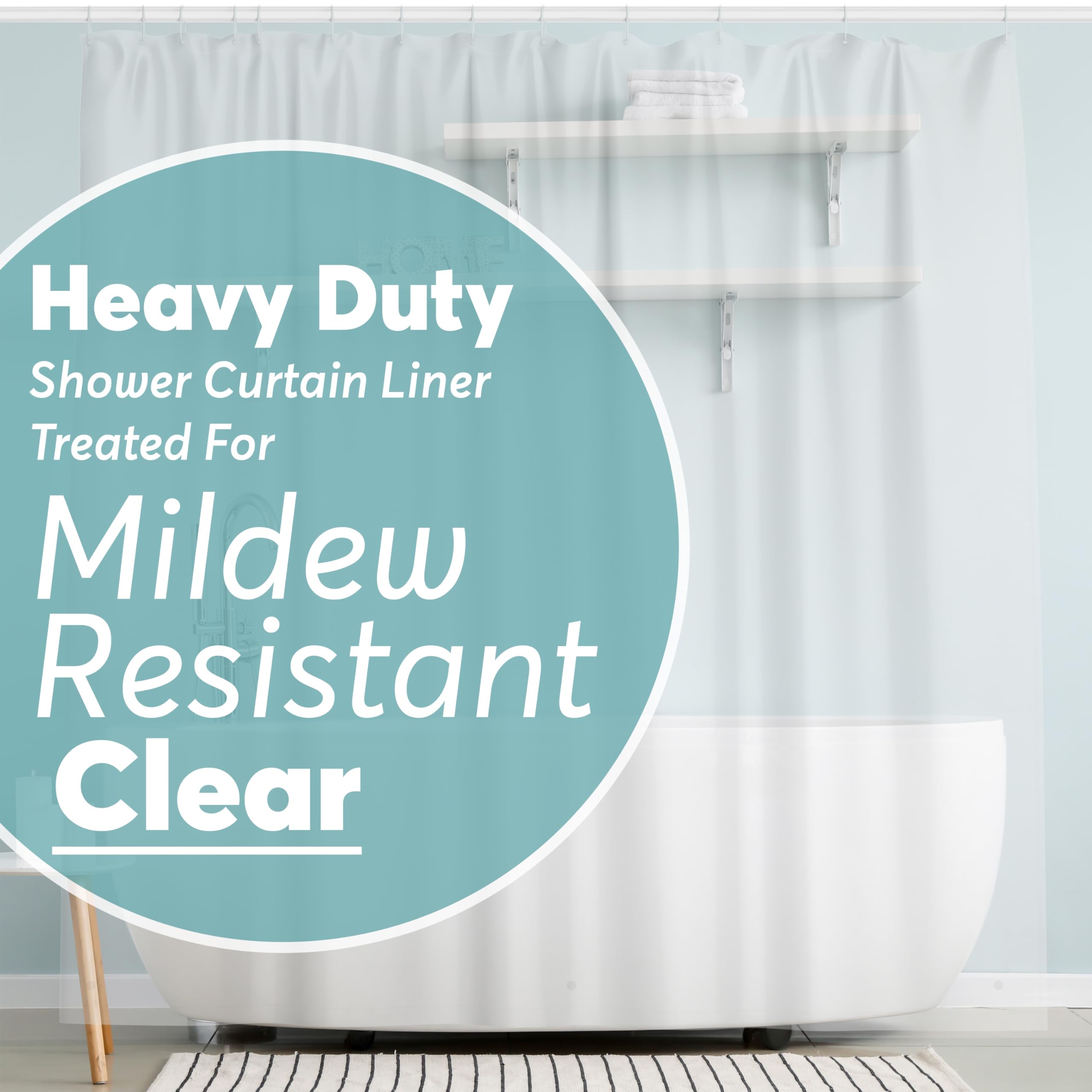 BigFoot Clear Shower Curtain - 72x72 Odorless Plastic with Magnets, Washable Long Bathroom Curtain - Premium PEVA Waterproof Bath Curtain, Rust-Proof Bathroom Essentials