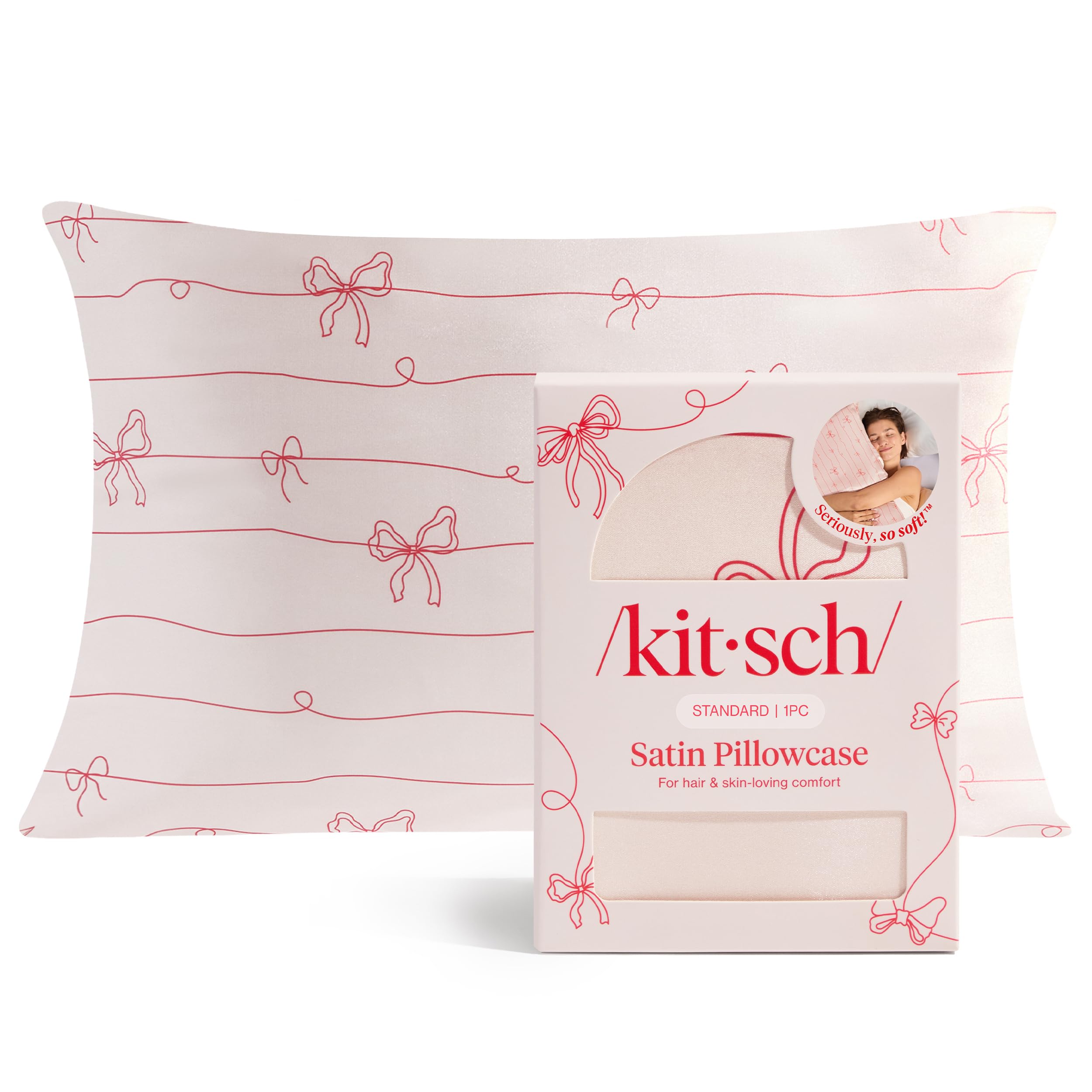 Kitsch Satin Pillowcase with Zipper for Hair & Skin - Softer Than Silk Pillow Cases, Smooth Cooling Satin Pillow Case, Wrinkle-Free, Machine Washable, Pillow Cases Standard Size 19x26 - Cherry Print