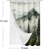 Litable Dark Green Forest Shower Curtain Set, 3 in 1 Fabric Shower Curtain with Waterproof Plastic Shower Curtain Liner & 12 Stainless Steel Metal Hooks, Misty Pine Nature Bathroom Curtain 72x72