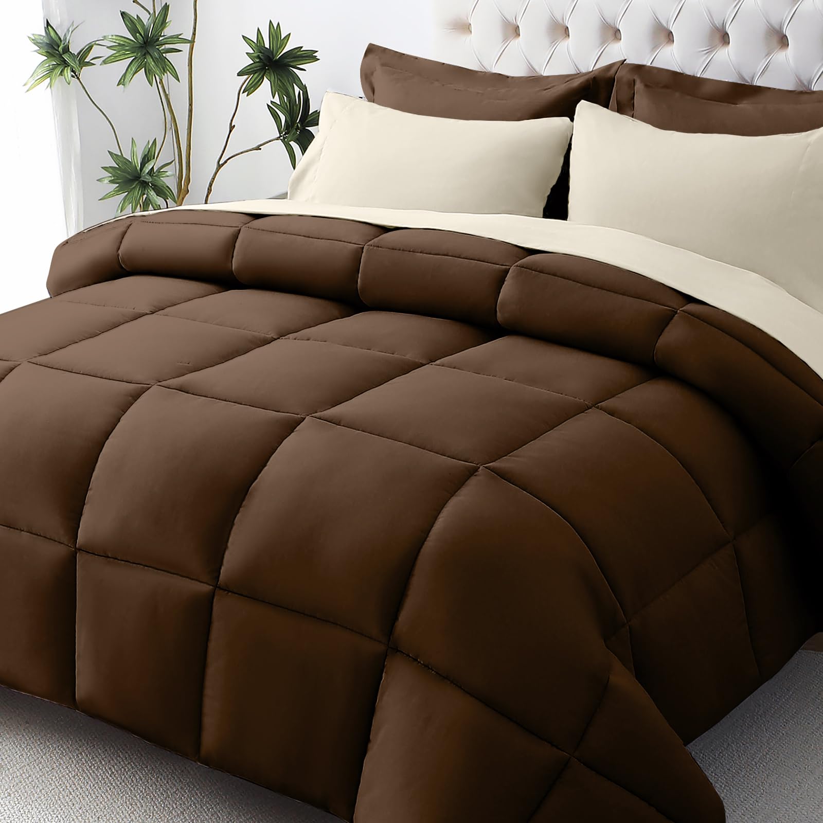 JOLLYVOGUE Queen Comforter Set, Ultra-Soft Bed in a Bag Queen Size 7 Pieces, Oeko-TEX Certified Bedding Set with Down Alternative Comforter, Sheets, Pillowcases & Shams, Black