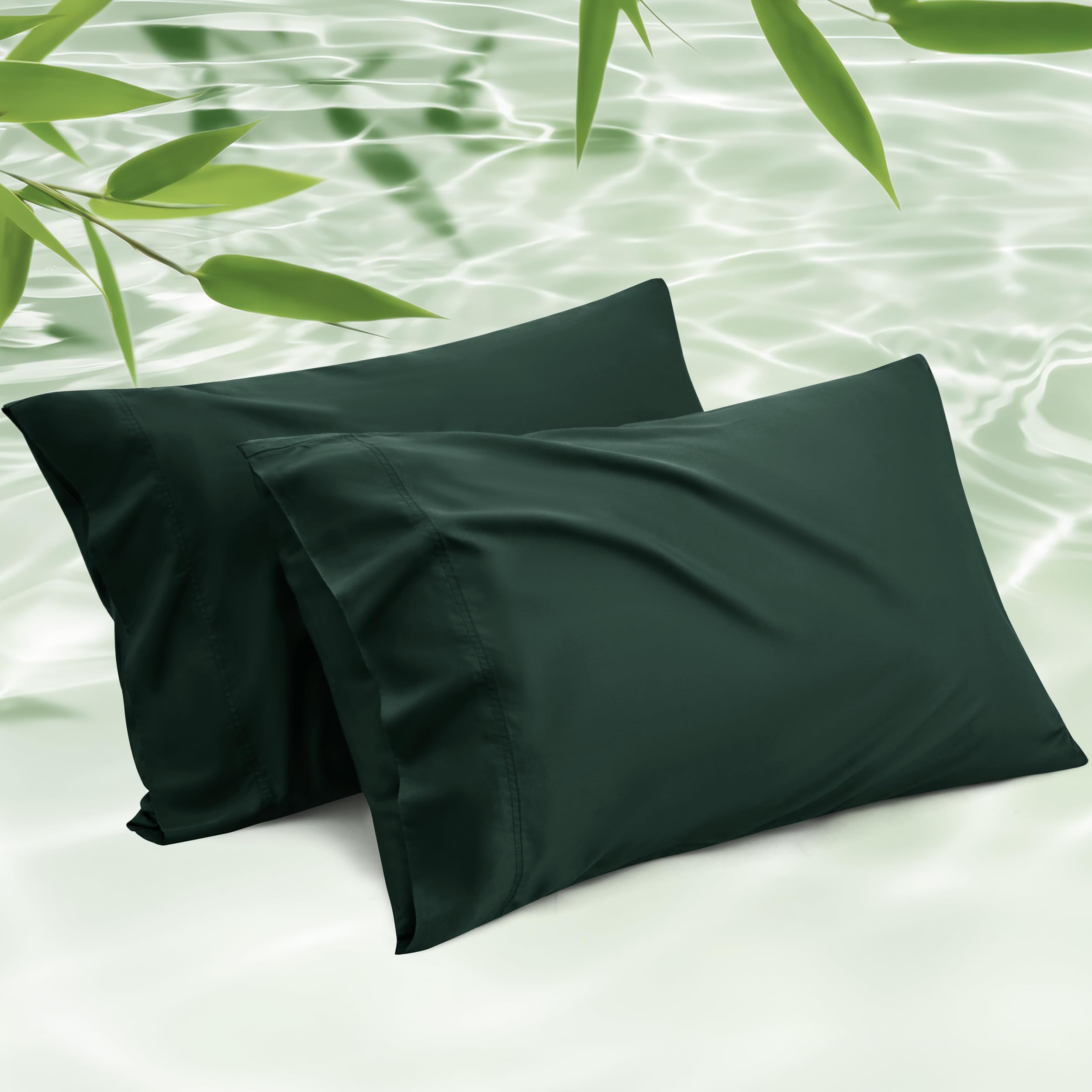Bedsure Pillow Cases Queen, Cooling Pillow Cases, Rayon Derived from Bamboo Dark Grey Pillowcases Queen Size Set of 2, PureWoven & Soft Bedding Pillow Cover with Envelope Closure,Gifts, 20x30 Inches