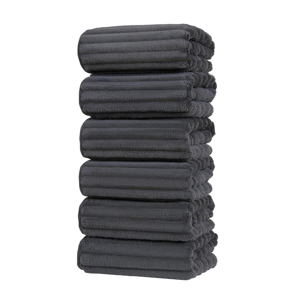Set of 6 14X29.5 Inch Quick Dry Soft Microfiber Hand Towels with Hanging Loops for Bathroom Spa Kitchen Hotel, Brick Red Dark Grey Brown
