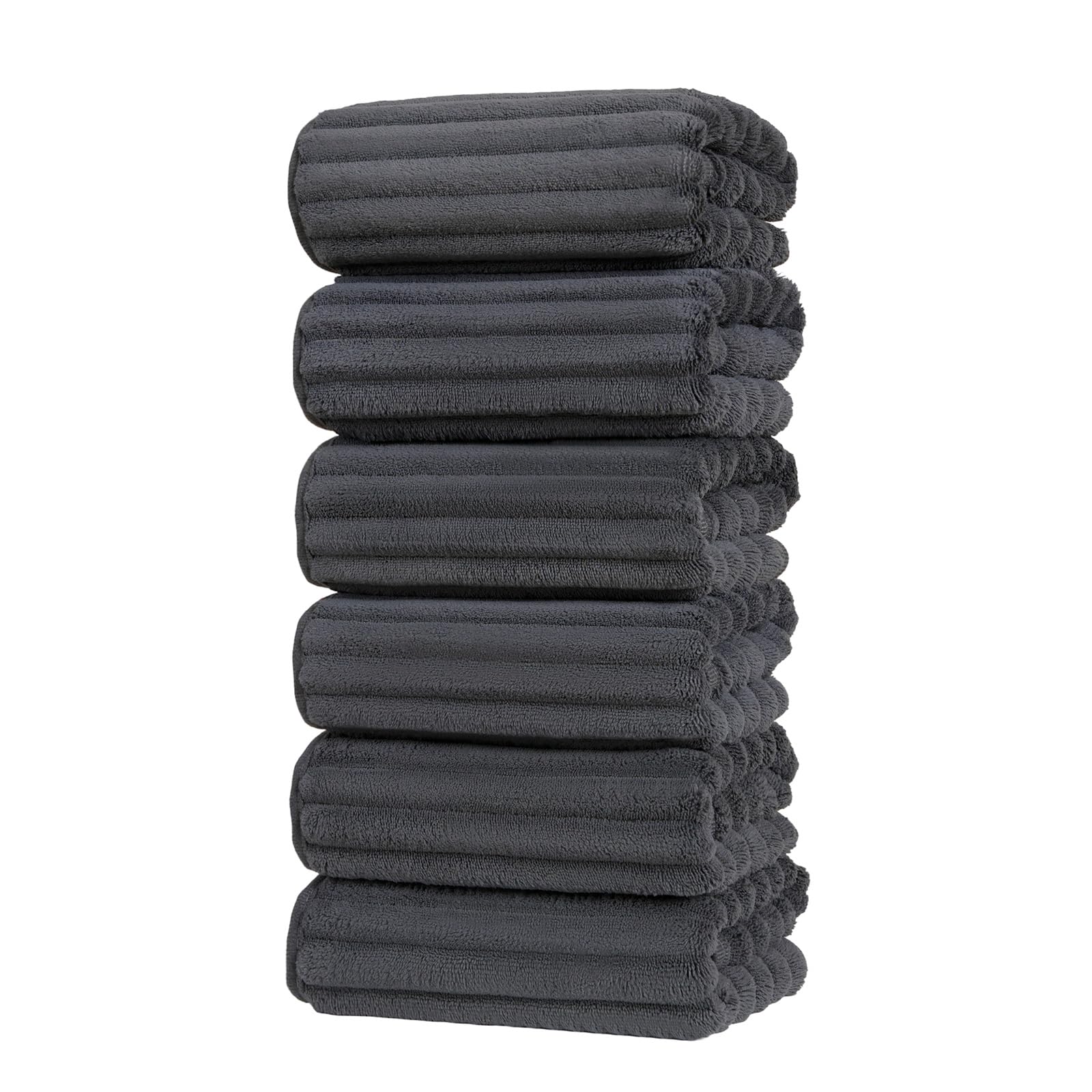 Set of 6 14X29.5 Inch Quick Dry Soft Microfiber Hand Towels with Hanging Loops for Bathroom Spa Kitchen Hotel, Brick Red Dark Grey Brown