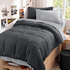 JOLLYVOGUE Queen Comforter Set, Ultra-Soft Bed in a Bag Queen Size 7 Pieces, Oeko-TEX Certified Bedding Set with Down Alternative Comforter, Sheets, Pillowcases & Shams, Black