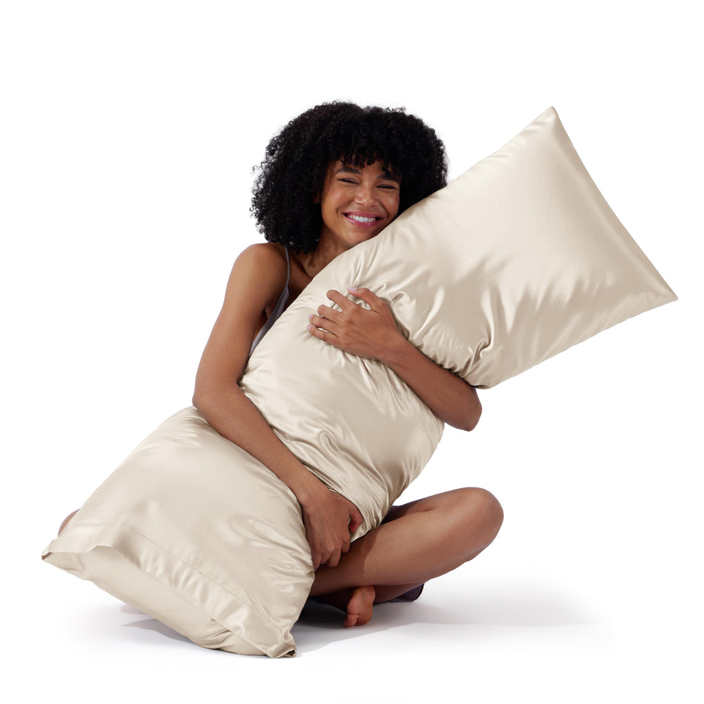 Bedsure Satin Pillowcases, Similar to Silk Pillow Cases Queen Size Set of 2, Cooling Pillow Case for Sleeping Women with Envelope Closure, Gifts for Women Men, Beige, 20x30 Inches, 2pcs