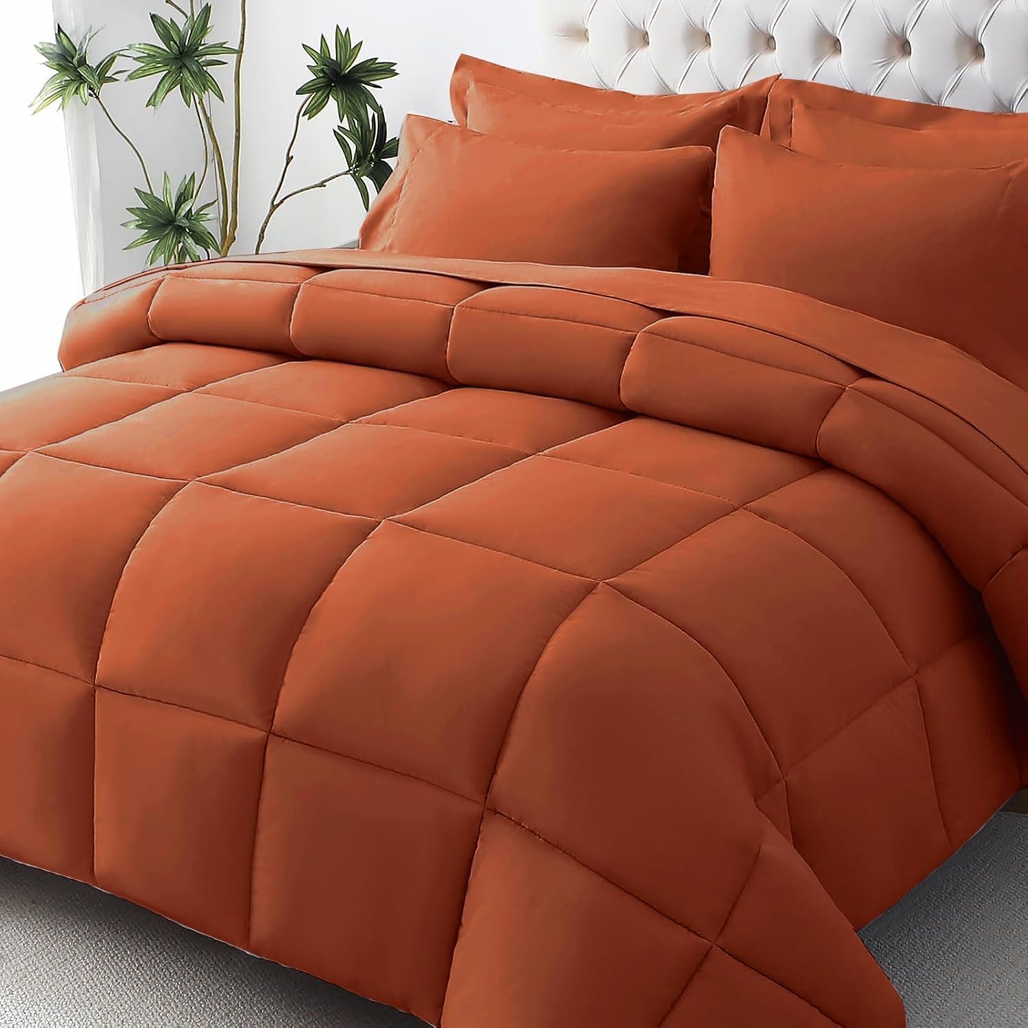 JOLLYVOGUE Queen Comforter Set, Ultra-Soft Bed in a Bag Queen Size 7 Pieces, Oeko-TEX Certified Bedding Set with Down Alternative Comforter, Sheets, Pillowcases & Shams, Black