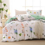 MUXHOMO Duvet Cover Queen Size, Reversible Floral Green Duvet Cover Set with Zipper Closure, 3 Pieces Botanical Patterns Soft Microfiber Bedding Set with 4 Ties (90"x90", 2 Pillow Cases)