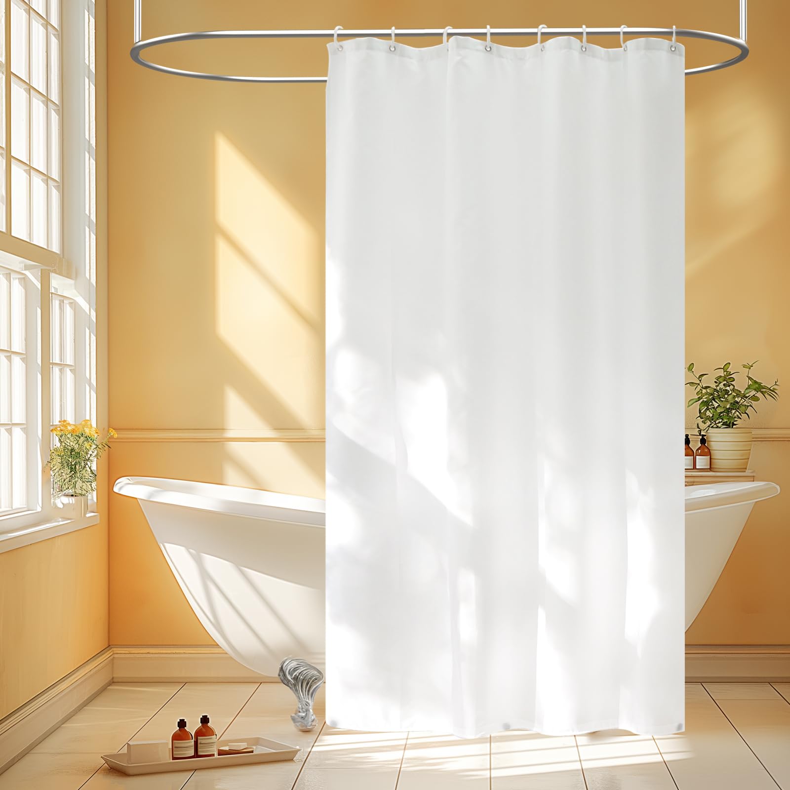 Seenus Waterproof Fabric Shower Curtain Liner with 3 Extra-Large Magnets, 72 x 72 inch Washable Cloth Shower Liner Odorless Hotel Quality, Neutral White Lightweight Shower Curtain for Bathroom
