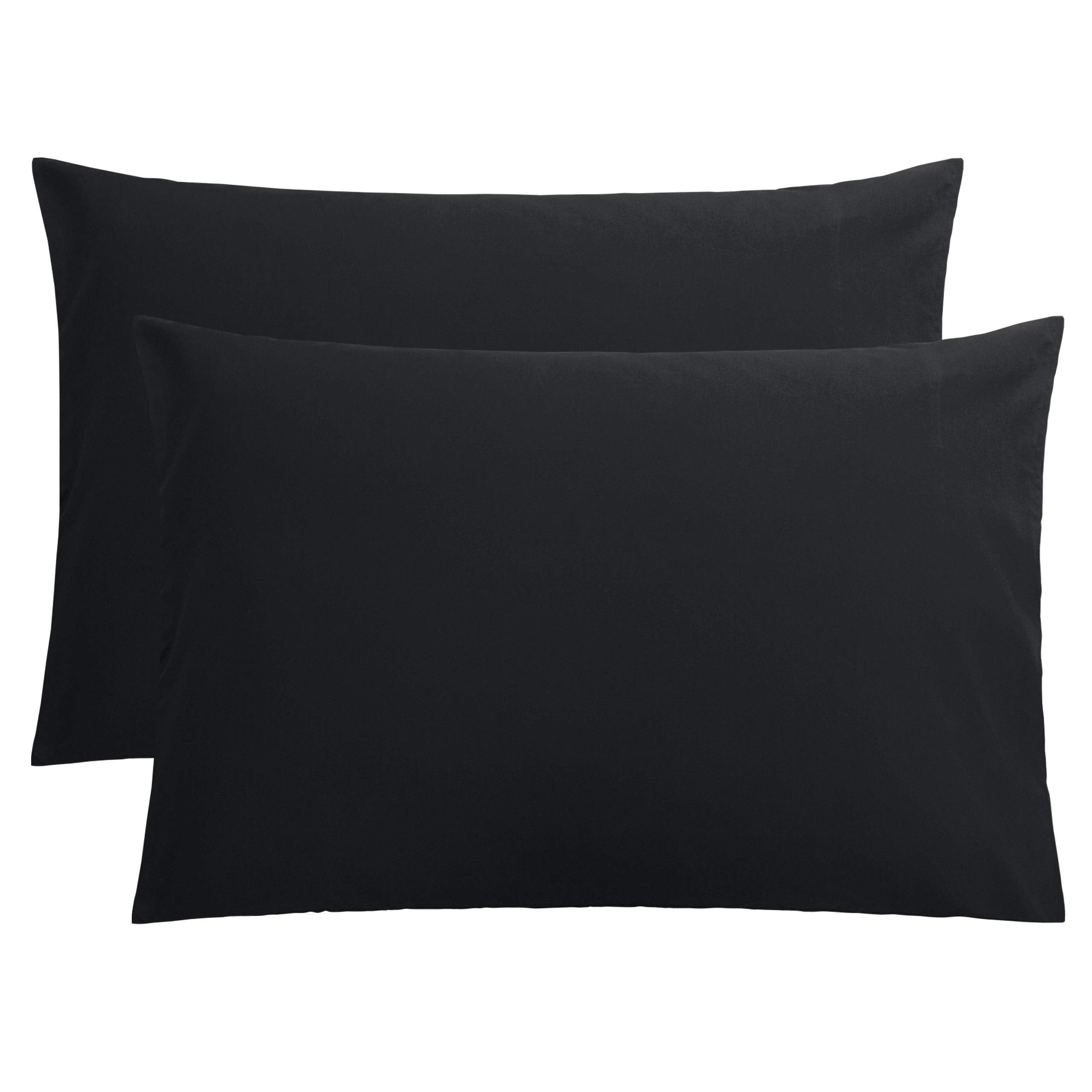 FLXXIE Pillow Cases Queen, Soft Microfiber Pillow Covers with Envelope Closure, Wrinkle Resistant Pillowcases, 2 Piece Set, 20x30, Black