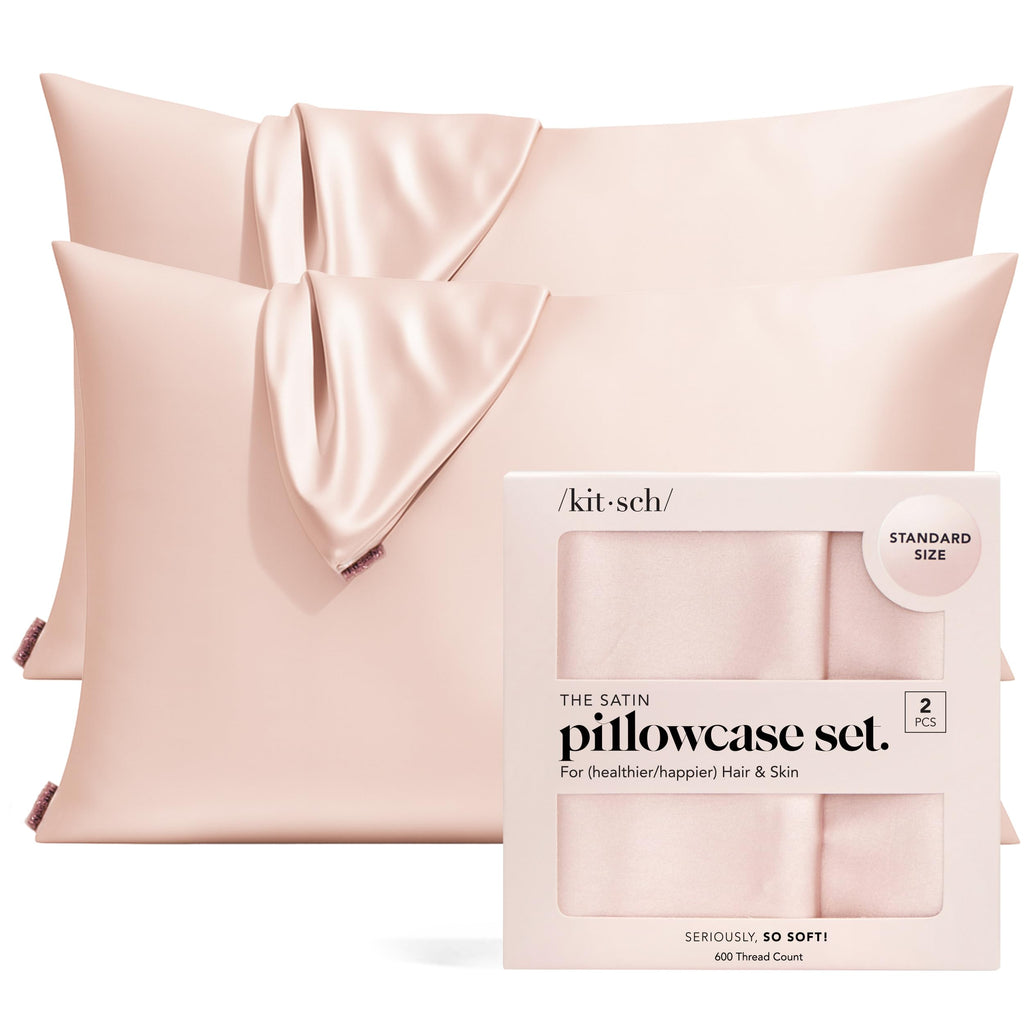 Kitsch Satin Pillowcase with Zipper for Hair & Skin - Softer Than Silk Pillow Cases, Smooth Cooling Satin Pillow Case, Wrinkle-Free, Machine Washable, Pillow Cases Standard Size 19x26 - Cherry Print