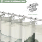 Litable Dark Green Forest Shower Curtain Set, 3 in 1 Fabric Shower Curtain with Waterproof Plastic Shower Curtain Liner & 12 Stainless Steel Metal Hooks, Misty Pine Nature Bathroom Curtain 72x72