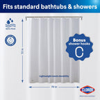 Clorox Shower Curtain Liner & Hooks, Premium Lightweight Flexible Waterproof 4g PEVA for Bathroom with Weighted Magnets, Standard Size 70" x 72", Frosty 1 Pack
