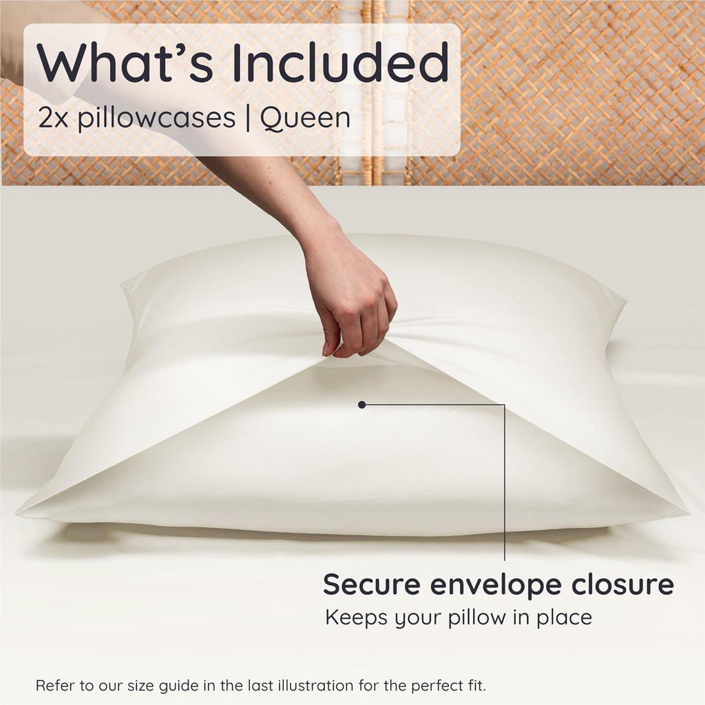 Bambaw 100% Viscose Derived from Bamboo Pillowcase Queen Size – Queen Cooling Pillow Cases Set of 2, with Envelope Closure, Breathable & Super Soft Pillow Cases (Ivory)
