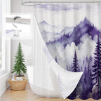 Litable Dark Green Forest Shower Curtain Set, 3 in 1 Fabric Shower Curtain with Waterproof Plastic Shower Curtain Liner & 12 Stainless Steel Metal Hooks, Misty Pine Nature Bathroom Curtain 72x72