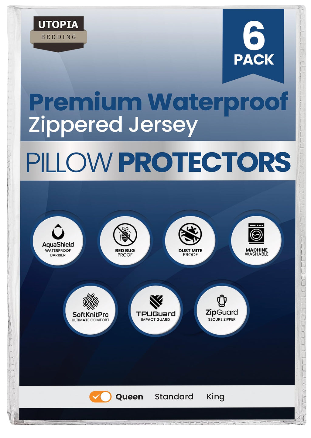 Set of 2 Pillow Protectors with Zipper Standard Size, Bed Bug and Dust Mite Proof Pillow Covers, Ultra Soft Pillow Encasements, Moisture Wicking and Waterproof Pillow Cases by Utopia Bedding (White)