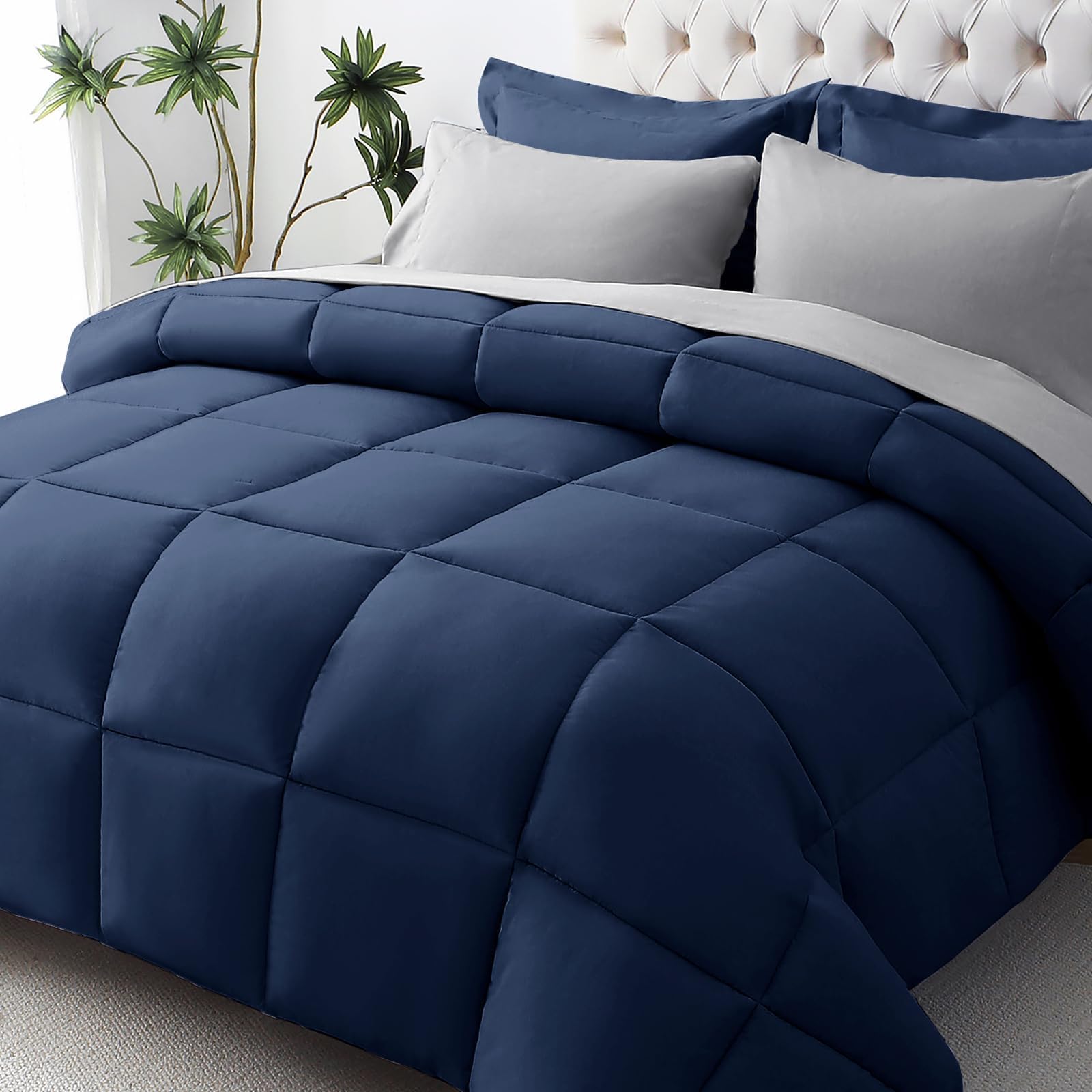 JOLLYVOGUE Queen Comforter Set, Ultra-Soft Bed in a Bag Queen Size 7 Pieces, Oeko-TEX Certified Bedding Set with Down Alternative Comforter, Sheets, Pillowcases & Shams, Black