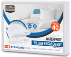 Set of 2 Pillow Protectors with Zipper Standard Size, Bed Bug and Dust Mite Proof Pillow Covers, Ultra Soft Pillow Encasements, Moisture Wicking and Waterproof Pillow Cases by Utopia Bedding (White)