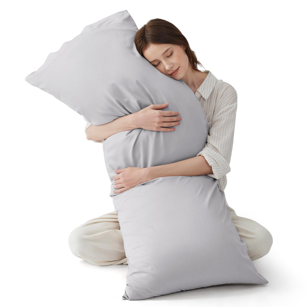 Bedsure Pillow Cases Queen, Cooling Pillow Cases, Rayon Derived from Bamboo Dark Grey Pillowcases Queen Size Set of 2, PureWoven & Soft Bedding Pillow Cover with Envelope Closure,Gifts, 20x30 Inches