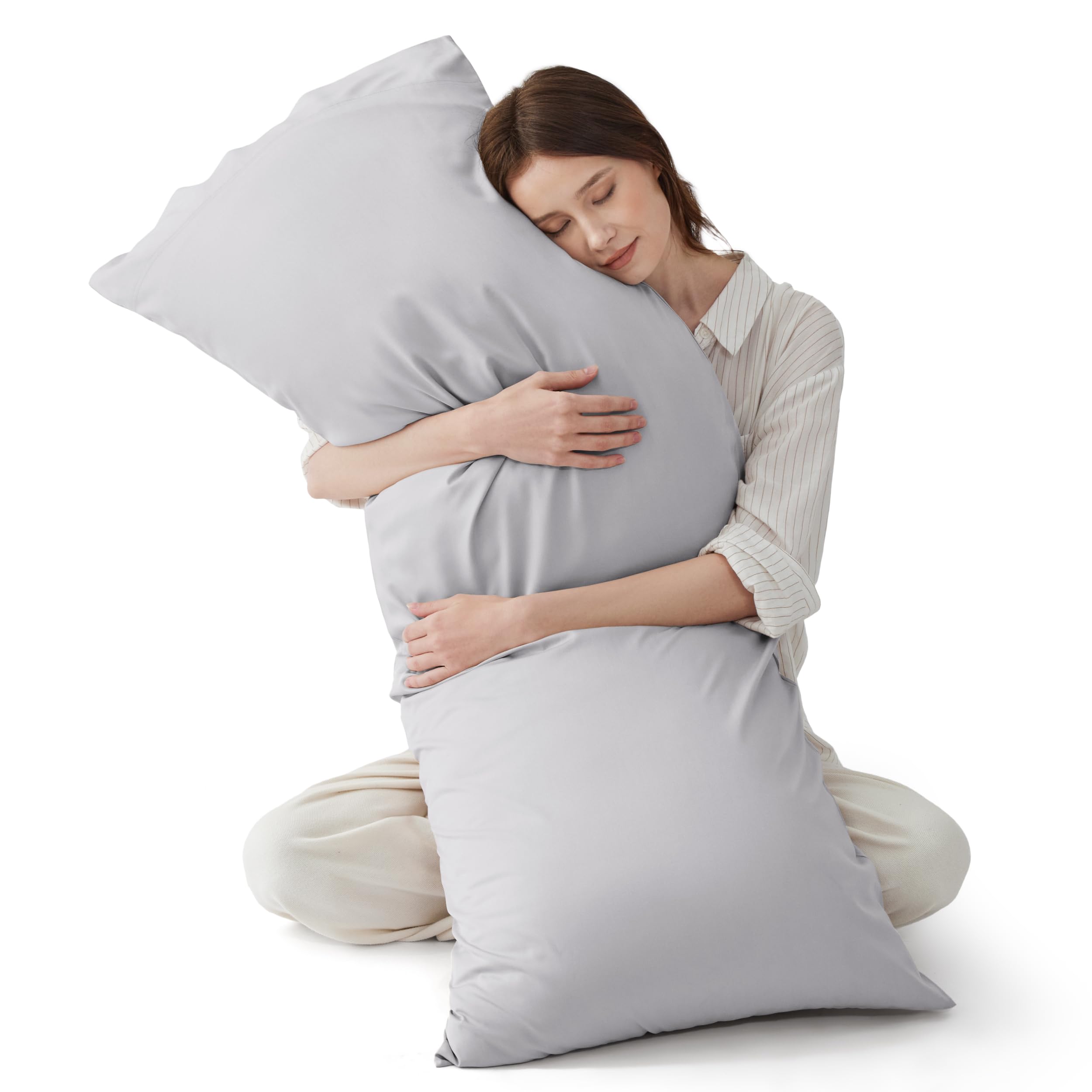 Bedsure Pillow Cases Queen, Cooling Pillow Cases, Rayon Derived from Bamboo Dark Grey Pillowcases Queen Size Set of 2, PureWoven & Soft Bedding Pillow Cover with Envelope Closure,Gifts, 20x30 Inches