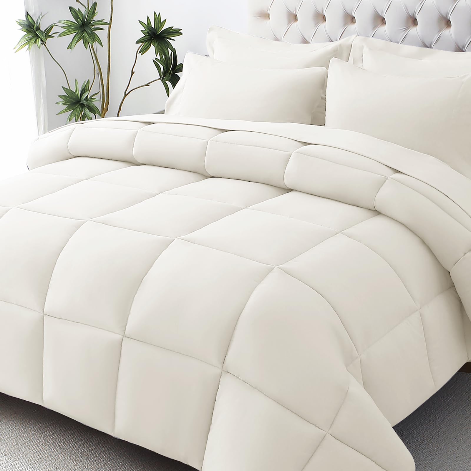 JOLLYVOGUE Queen Comforter Set, Ultra-Soft Bed in a Bag Queen Size 7 Pieces, Oeko-TEX Certified Bedding Set with Down Alternative Comforter, Sheets, Pillowcases & Shams, Black