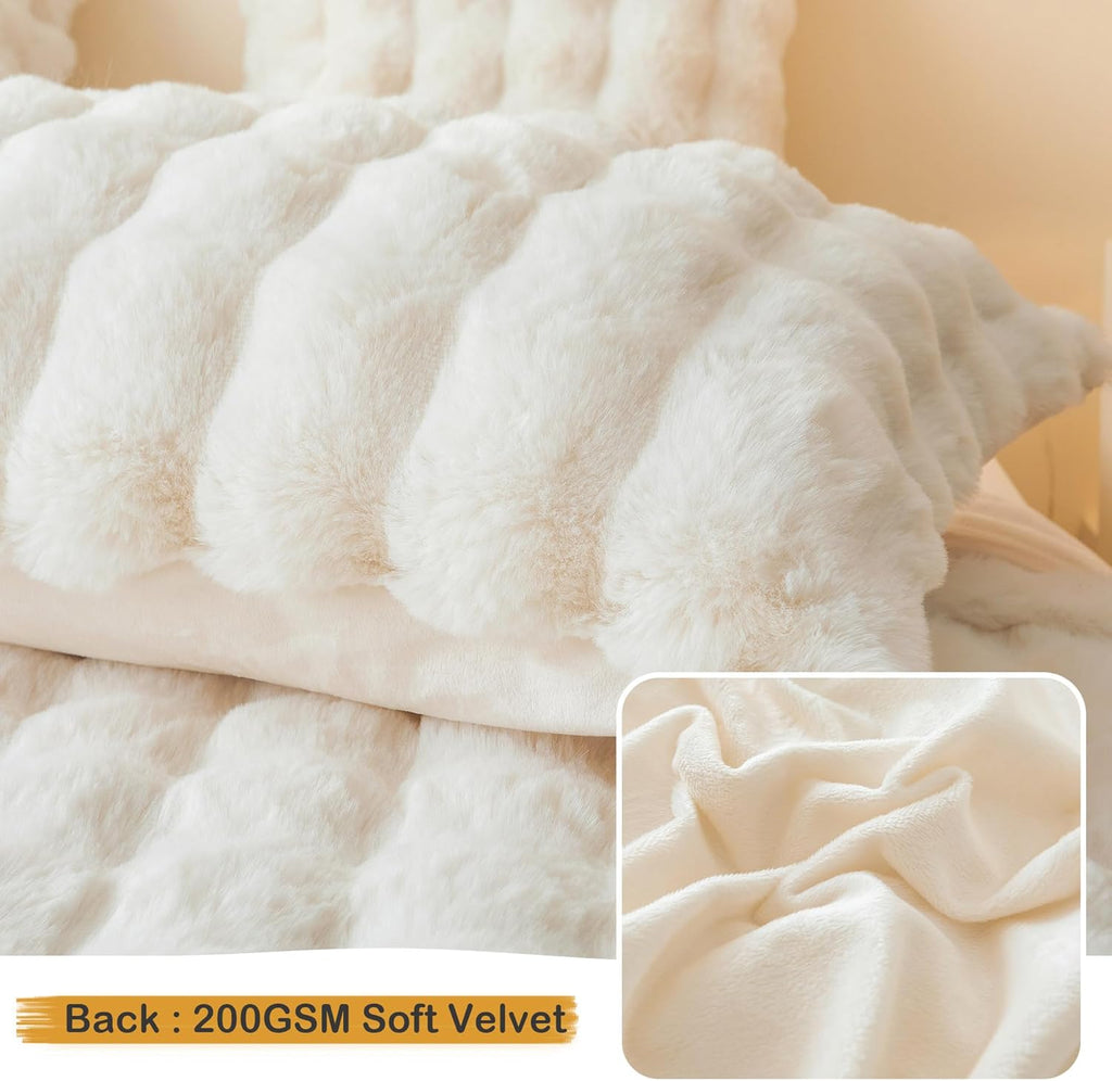 LIFEREVO 2 Pack Fluffy Faux Rabbit Fur Pillow Cases, Luxury Soft Plush Shaggy Bubble Pillowcases Standard Size with Zipper Closure, Furry Fuzzy Ivory Long Pillow Shams Bedroom Living Room 20x26, Beige