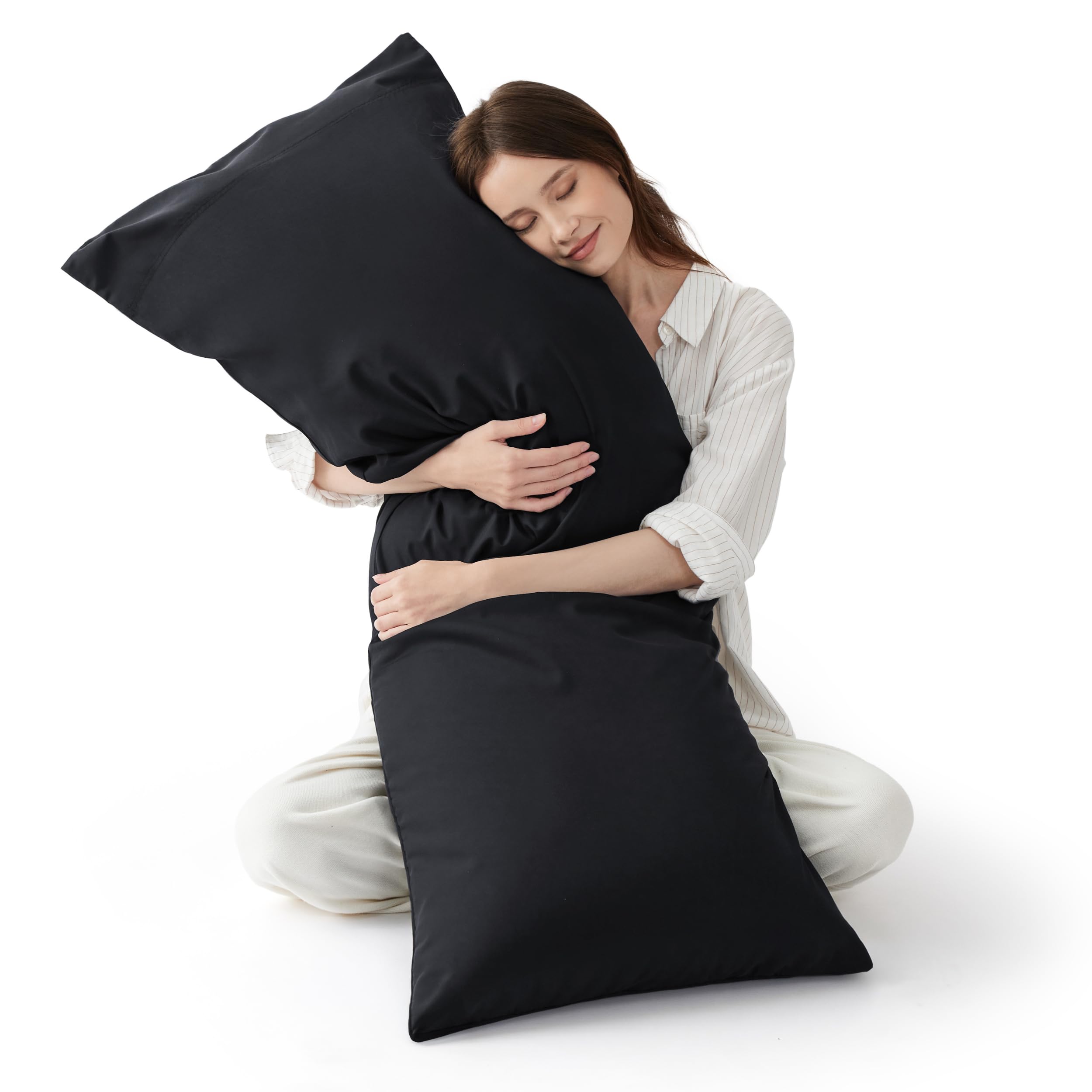 Bedsure Pillow Cases Queen, Cooling Pillow Cases, Rayon Derived from Bamboo Dark Grey Pillowcases Queen Size Set of 2, PureWoven & Soft Bedding Pillow Cover with Envelope Closure,Gifts, 20x30 Inches