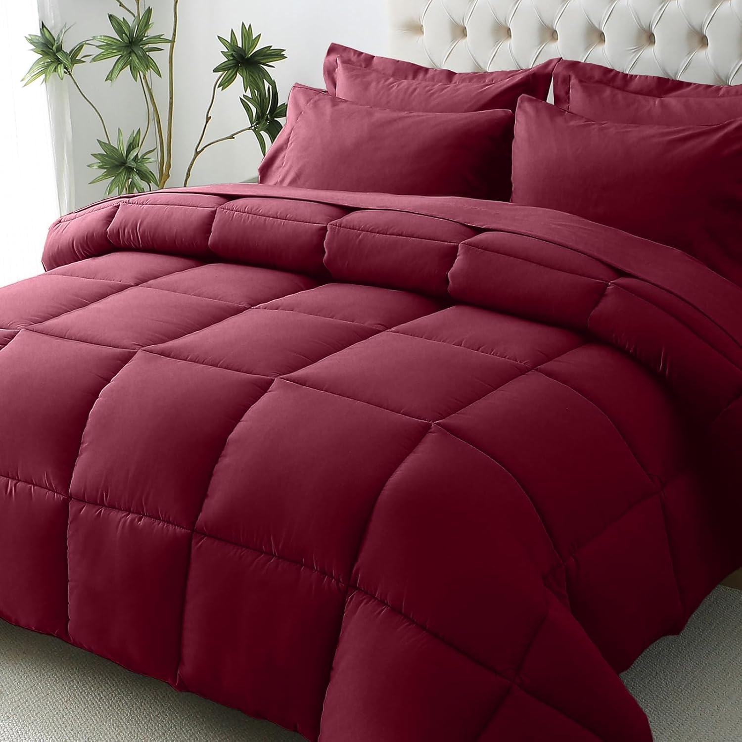 JOLLYVOGUE Queen Comforter Set, Ultra-Soft Bed in a Bag Queen Size 7 Pieces, Oeko-TEX Certified Bedding Set with Down Alternative Comforter, Sheets, Pillowcases & Shams, Black