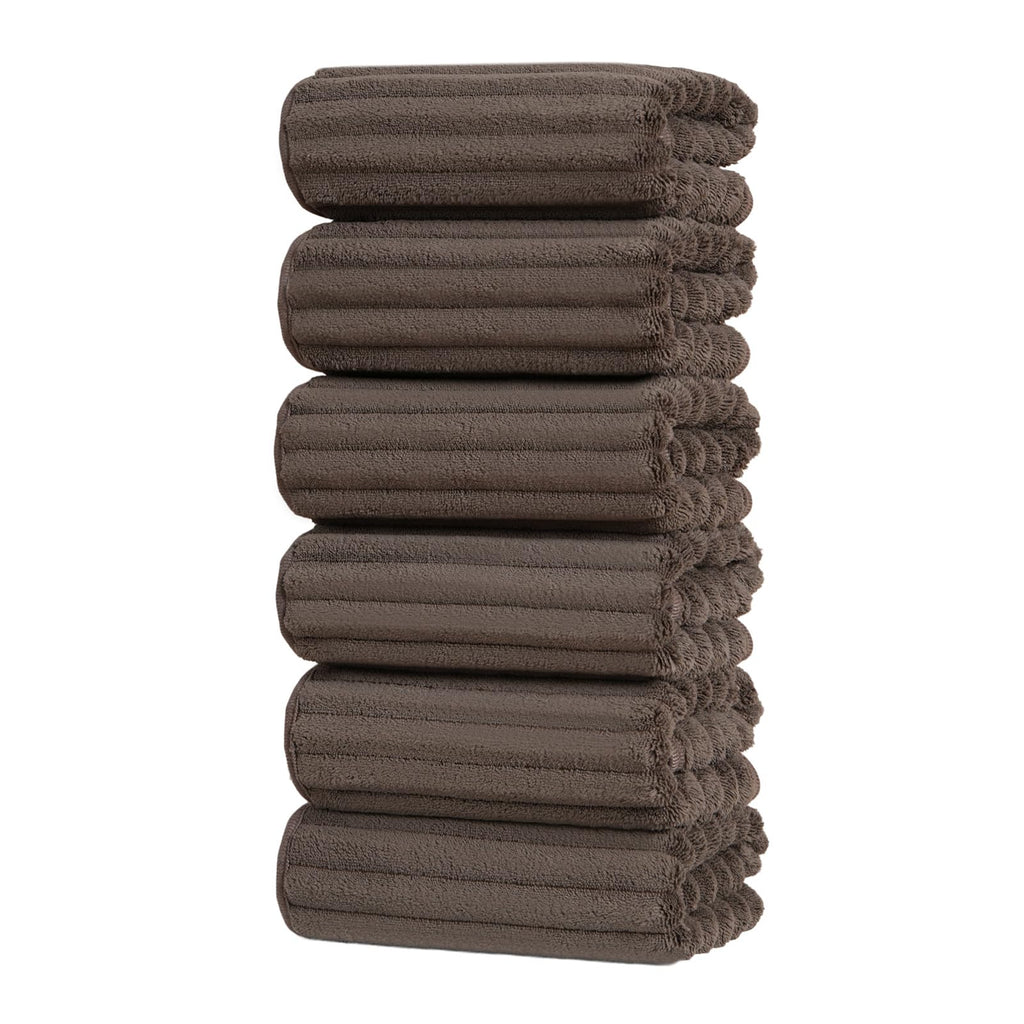 Set of 6 14X29.5 Inch Quick Dry Soft Microfiber Hand Towels with Hanging Loops for Bathroom Spa Kitchen Hotel, Brick Red Dark Grey Brown