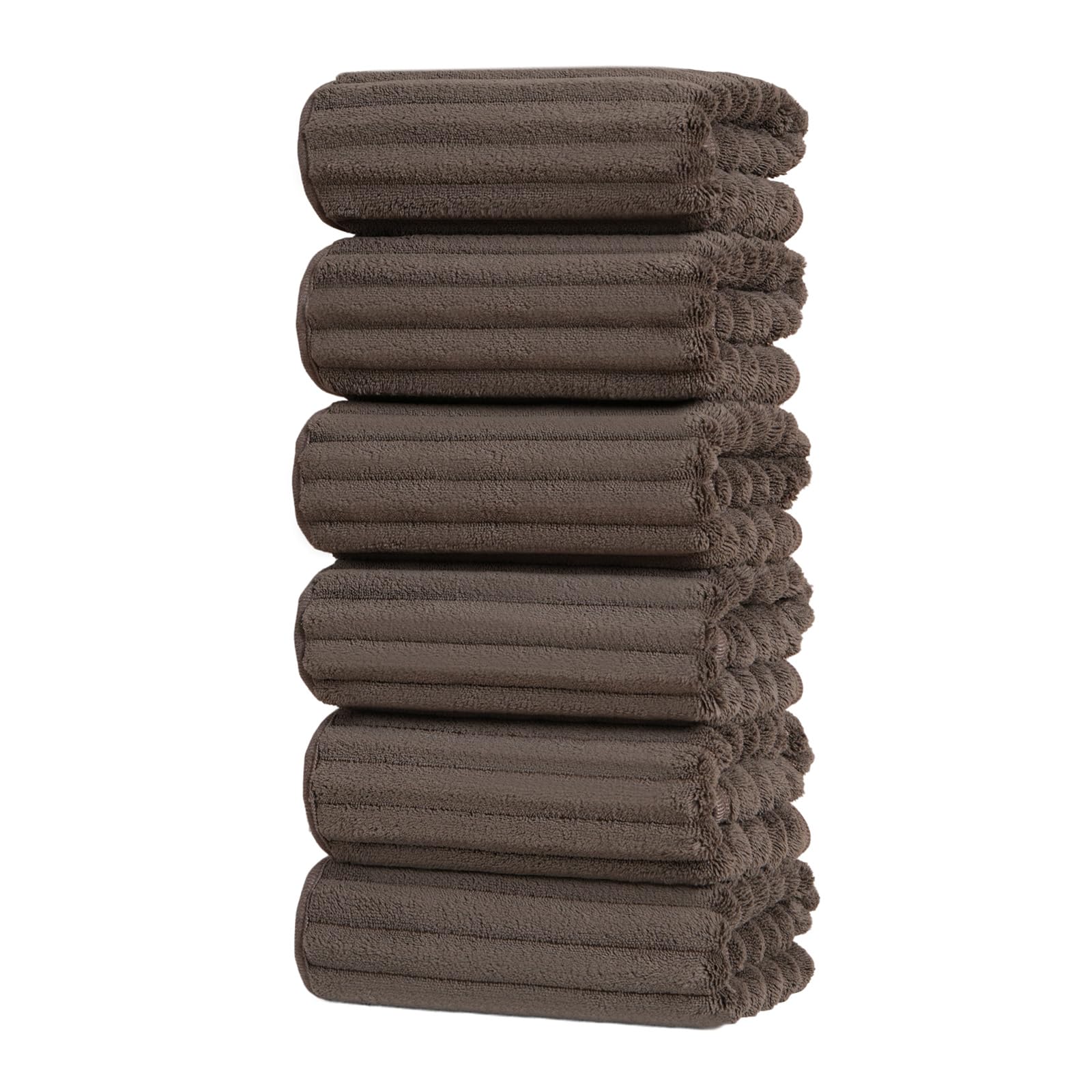 Set of 6 14X29.5 Inch Quick Dry Soft Microfiber Hand Towels with Hanging Loops for Bathroom Spa Kitchen Hotel, Brick Red Dark Grey Brown