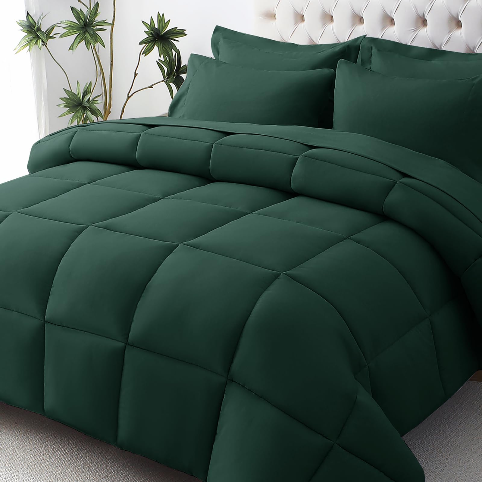 JOLLYVOGUE Queen Comforter Set, Ultra-Soft Bed in a Bag Queen Size 7 Pieces, Oeko-TEX Certified Bedding Set with Down Alternative Comforter, Sheets, Pillowcases & Shams, Black