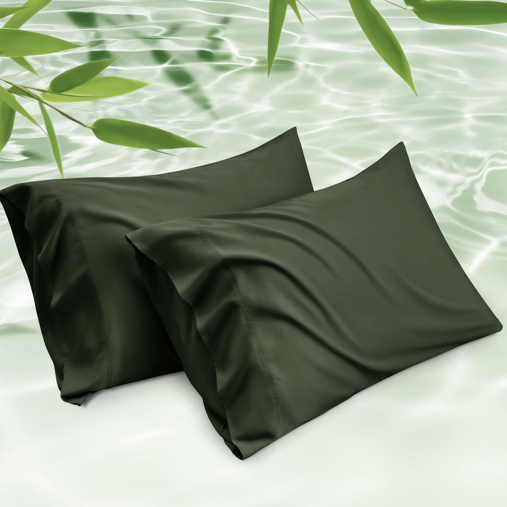 Bedsure Pillow Cases Queen, Cooling Pillow Cases, Rayon Derived from Bamboo Dark Grey Pillowcases Queen Size Set of 2, PureWoven & Soft Bedding Pillow Cover with Envelope Closure,Gifts, 20x30 Inches